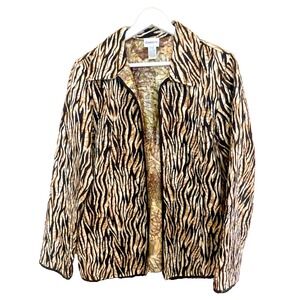 Chicos Ladies Reversible Fashion Jacket Size 1  Animal‎ Print Quilted